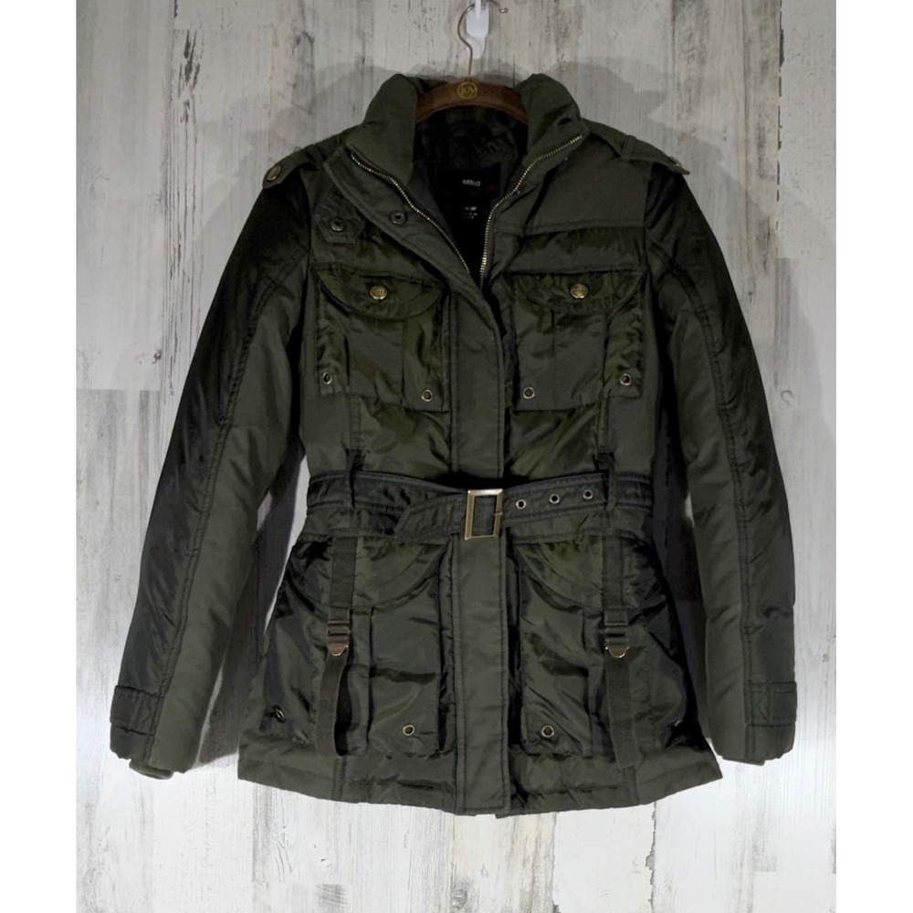 Miss Sixty Puffer Jacket Size XS Olive Green Zip Snap Belted Utility Down READ‎